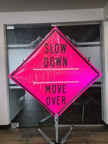Image of Safety Sign, SLOW DOWN, MOVE OVER w/ Arrow overlay